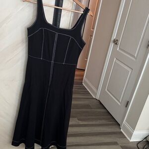 NWOT LOFT Black Midi Dress with White Contrast Stitching